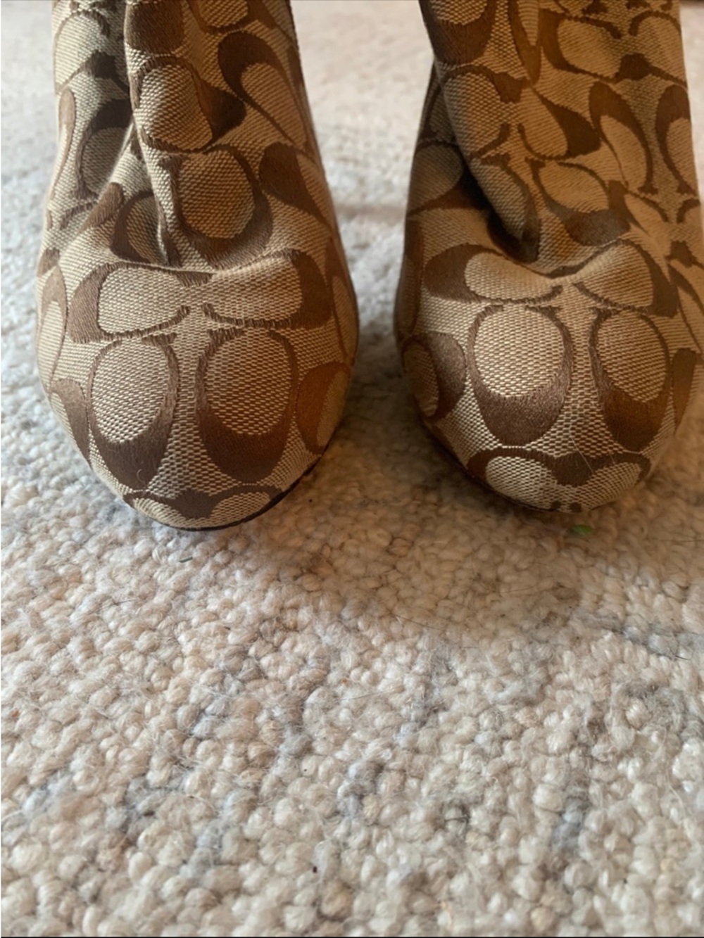 Coach Signature Khaki Heeled Booties Shoes Boots Heels Legacy Brown / Size 10 - Picture 7 of 7